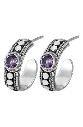 Samuel B. Sterling Silver Dot Hoop Earrings In Amethyst