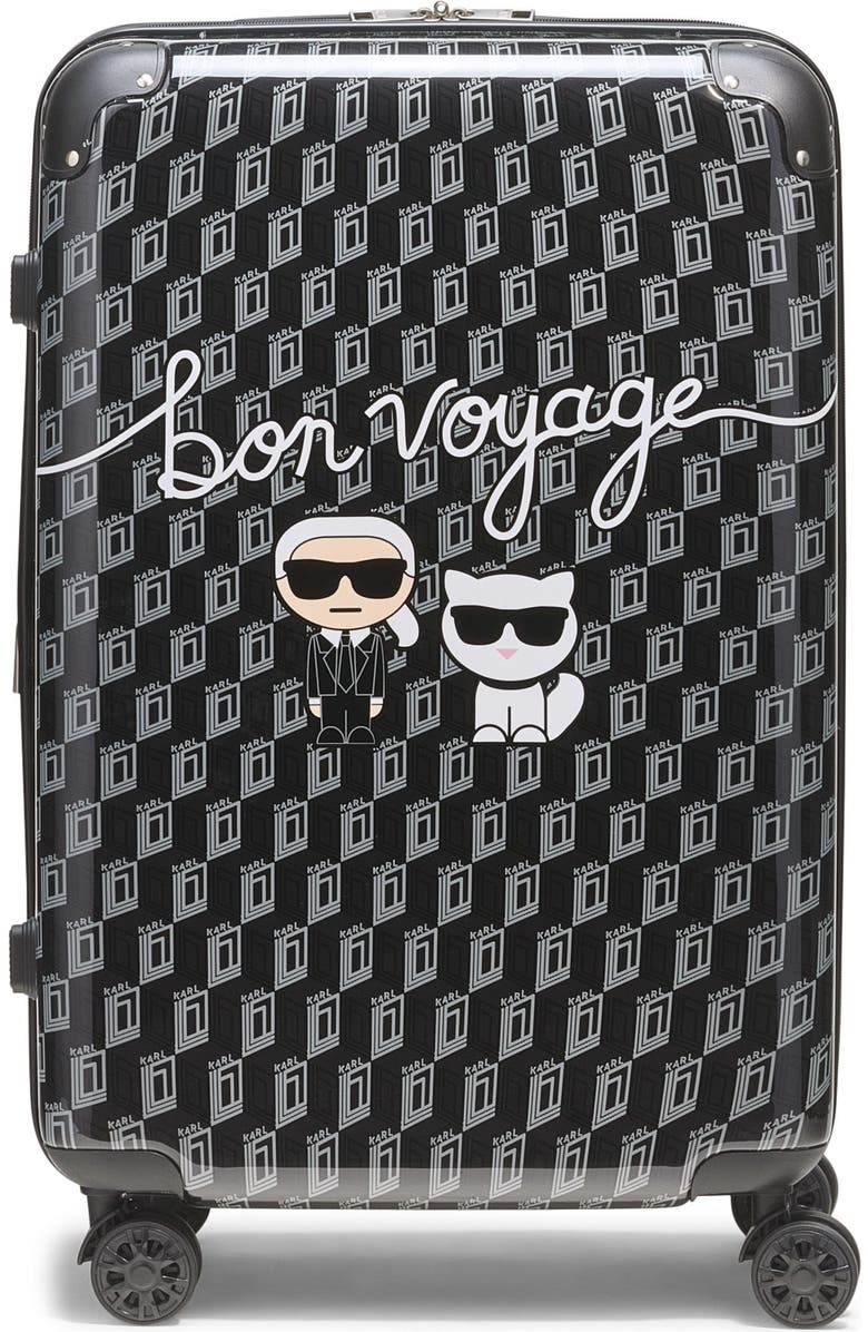 KARL LAGERFELD Bon Voyage Upright Suitcase, Main, color, Black/Grey