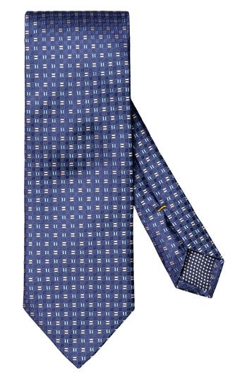 Eton Square Geometric Silk Tie In Blue