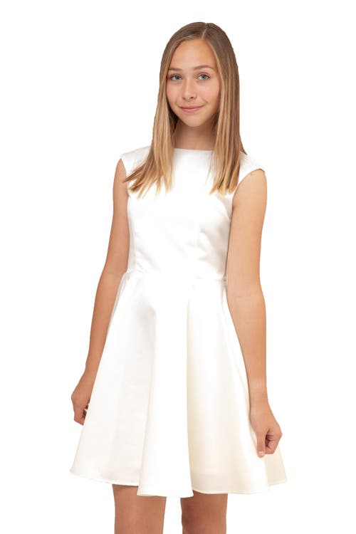 Un Deux Trois Cap Sleeve Boat Neck Dress In Longer Length In Neutral