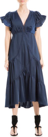 Flutter Sleeve Satin Midi Dress