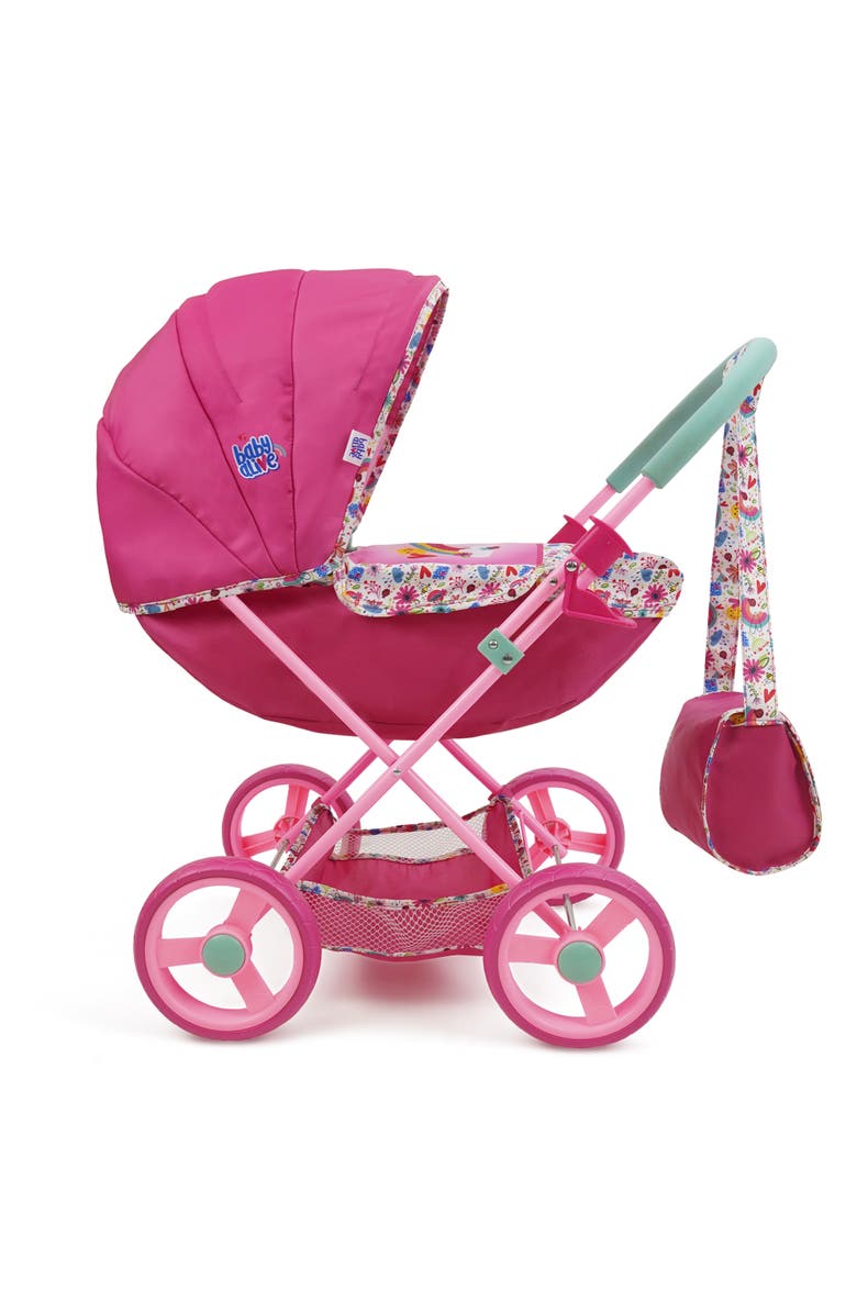 Baby Alive Deluxe Classic Doll Pram Pink & Rainbow Fits Dolls Up To 18", Alternate, color, 