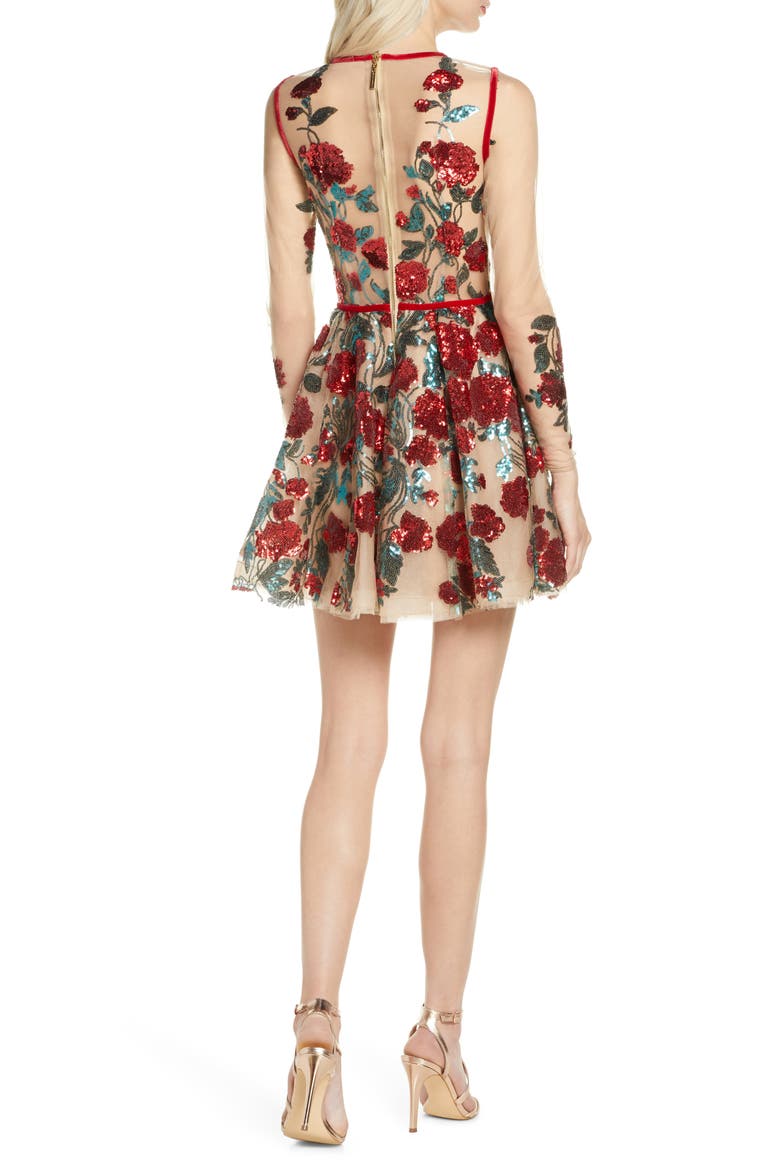 Bronx and Banco Rafaella Floral Sequin Long Sleeve Minidress, Alternate, color, MULTICOLOR