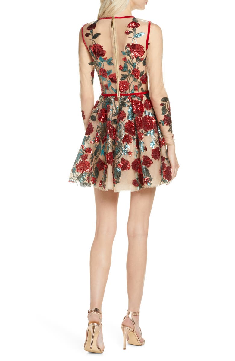 Bronx and Banco Rafaella Floral Sequin Long Sleeve Minidress, Alternate, color, 
