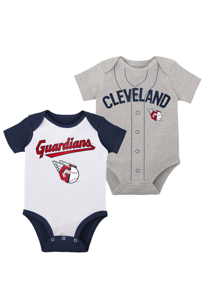 Infant White/Heather Gray Cleveland Guardians Two-Pack Little Slugger Bodysuit Set, Main, color, White