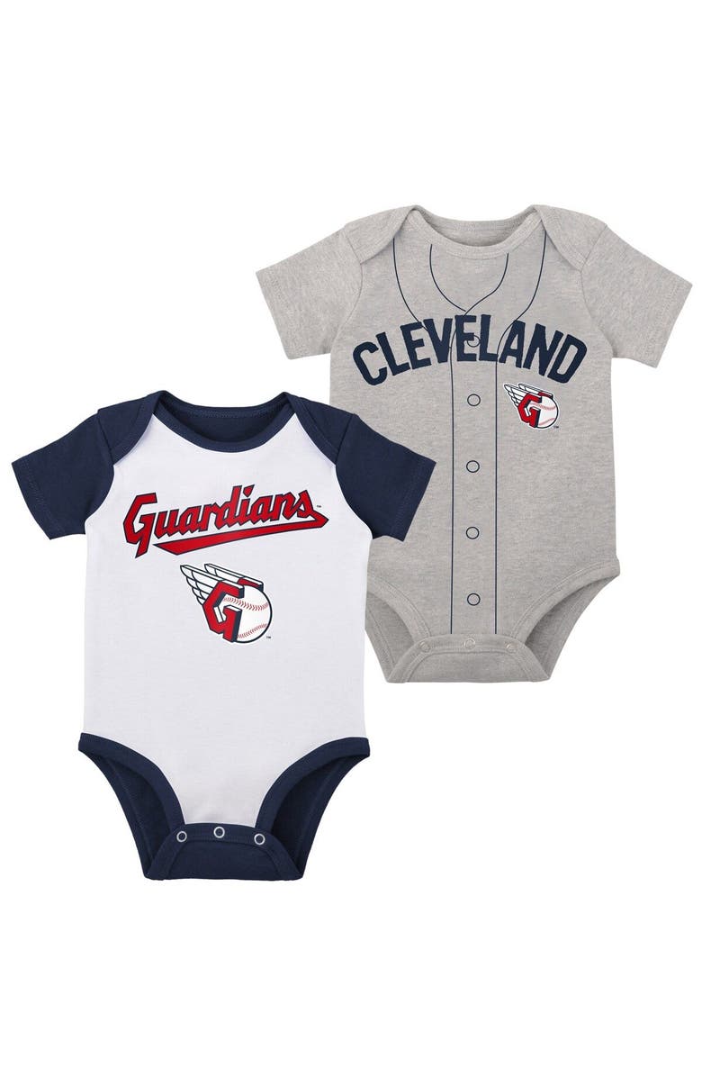 Outerstuff Infant White/Heather Gray Cleveland Guardians Two-Pack Little Slugger Bodysuit Set, Main, color, White