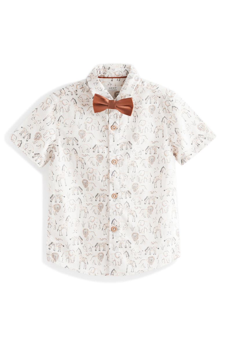 NEXT Kids' Safari Button-Up Shirt & Bow Tie Set, Main, color, Neutral