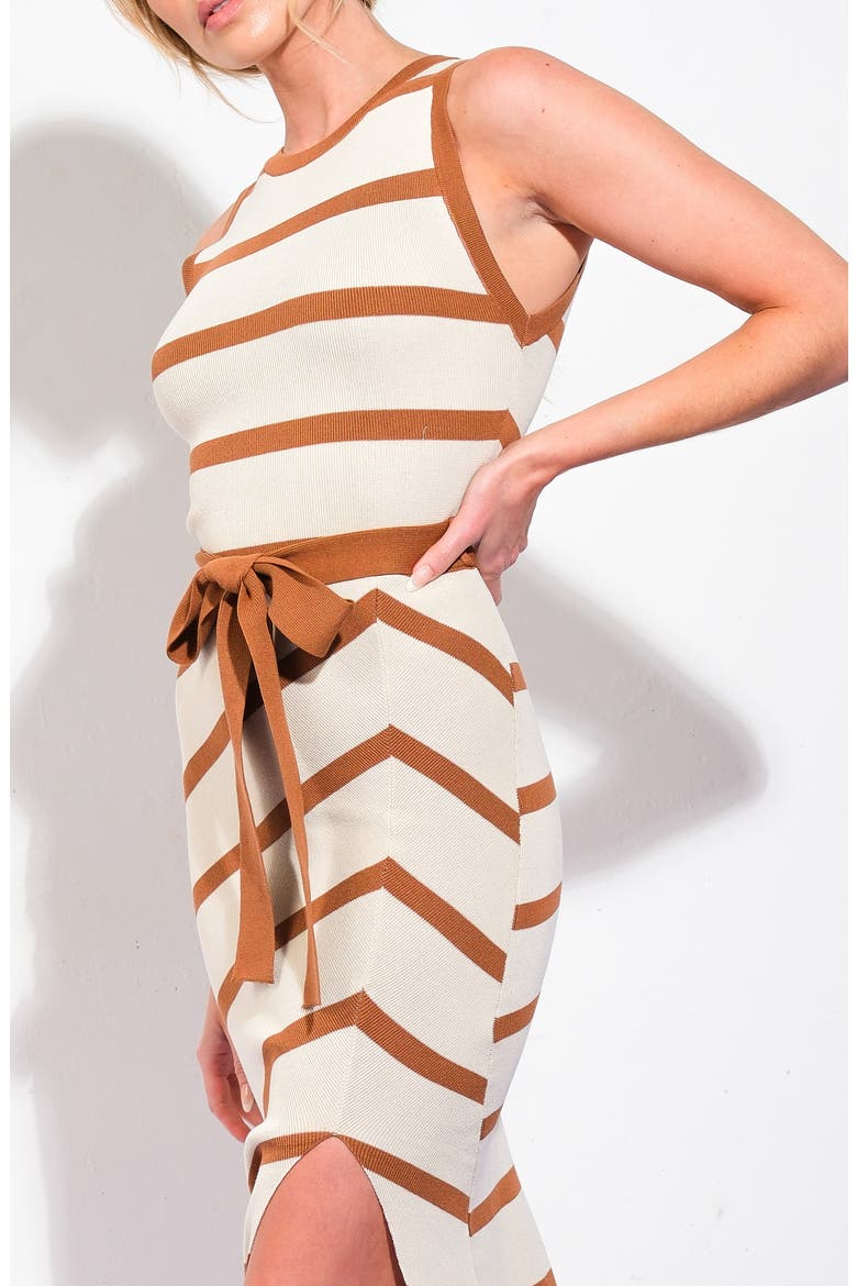 Striped Tie Waist Maxi Dress, Alternate, color, IVORY GOLDEN BROWN