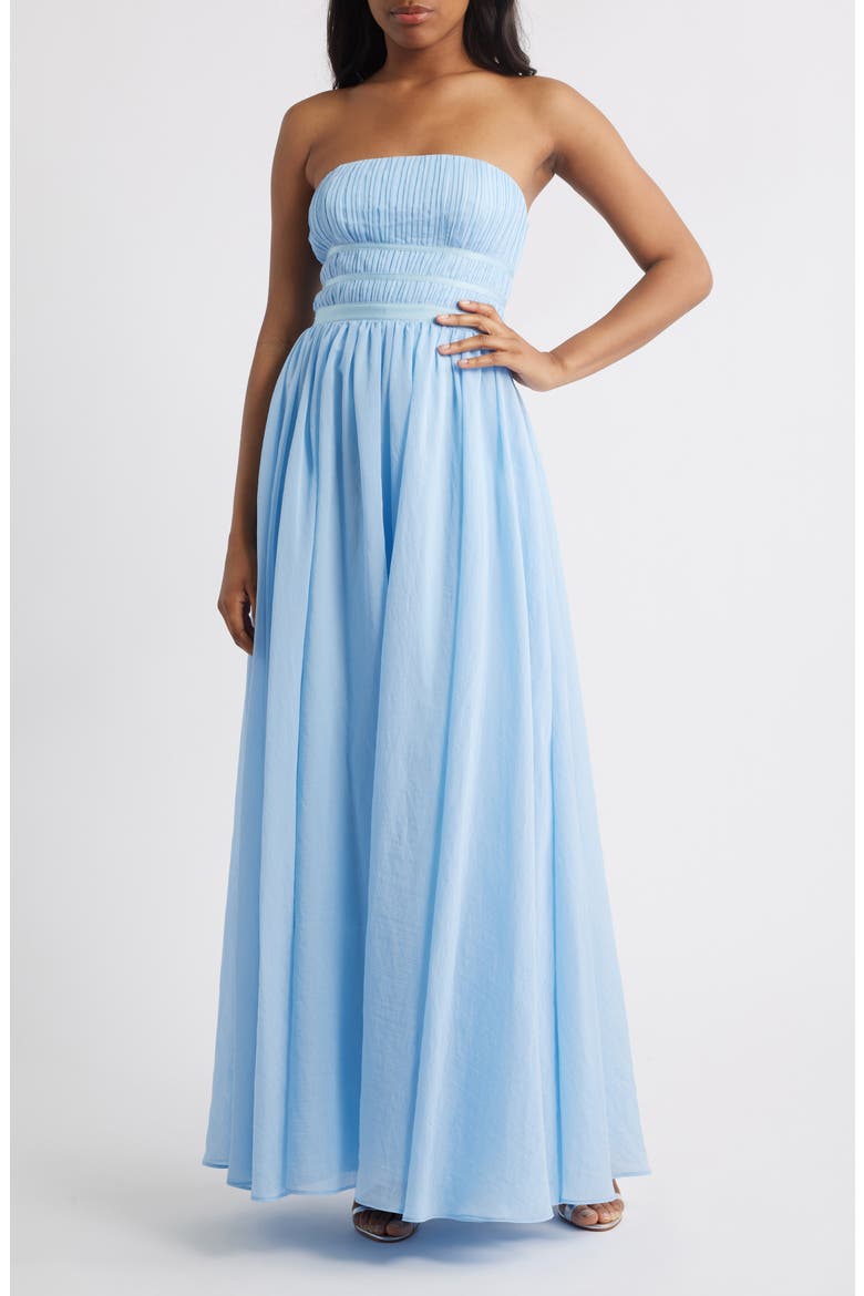 Calais Strapless Pleated Dress, Main, color, LIGHT BLUE