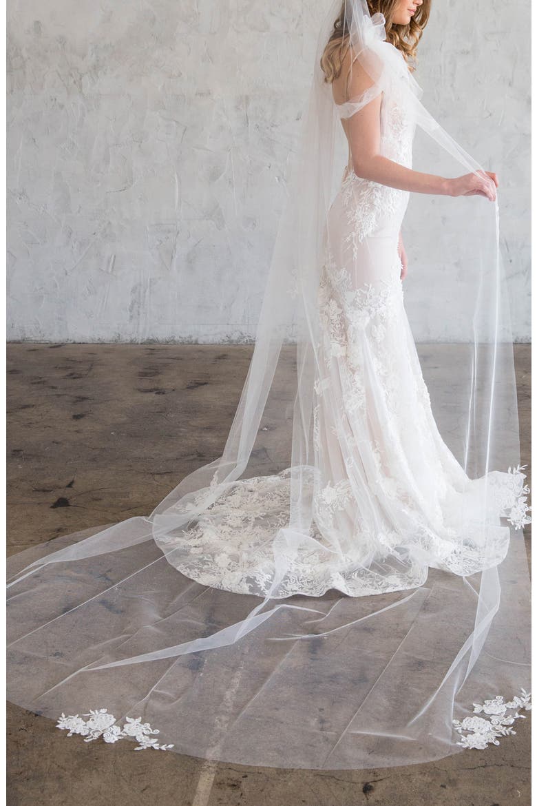 Clarice Scattered Lace Edge Cathedral Veil (Nordstrom Exclusive), Main, color, IVORY