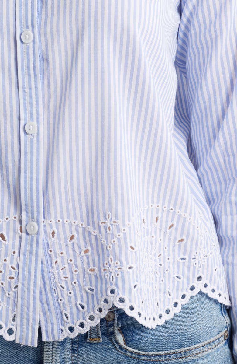 beachlunchlounge Jullian Embroidered Eyelet Shirt, Alternate, color, Blue Glass