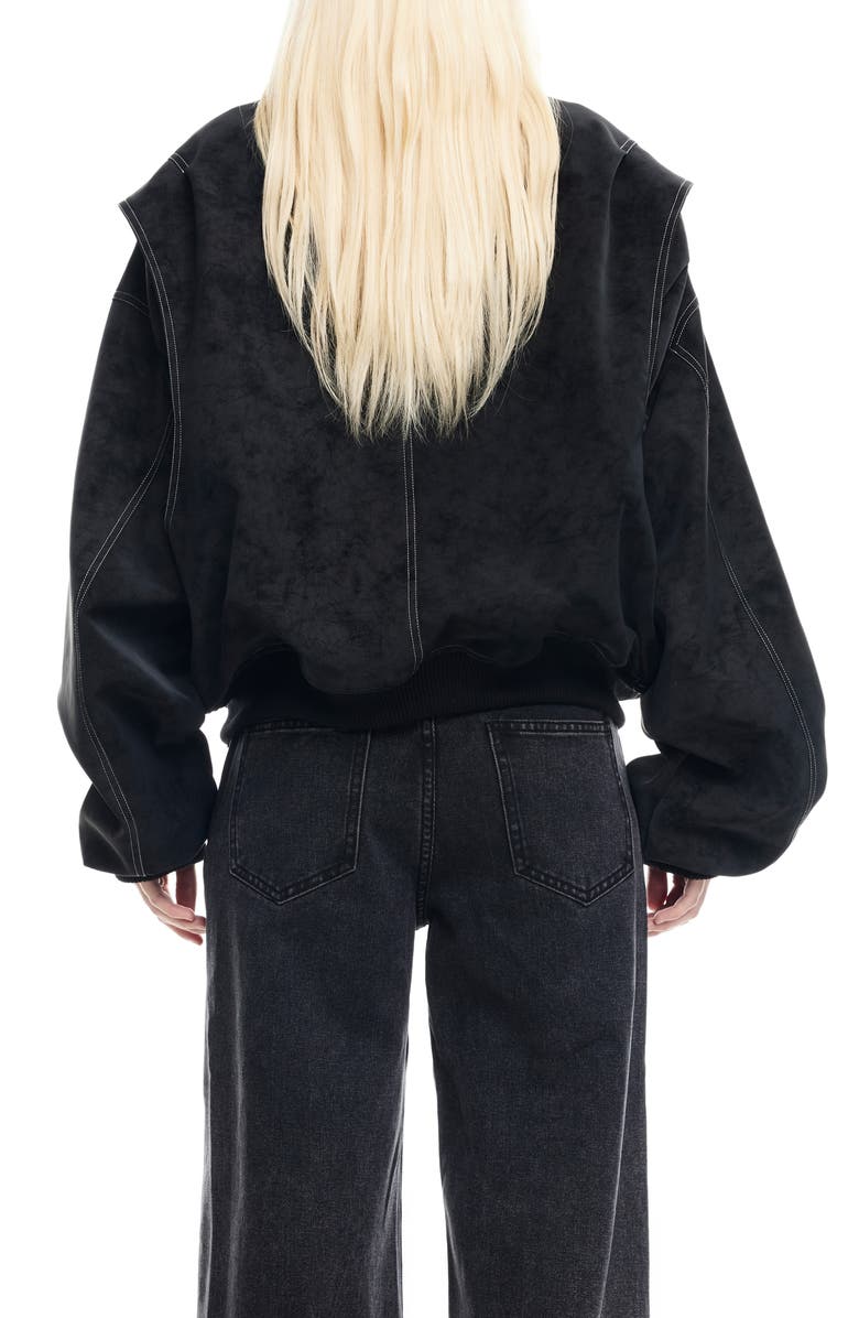 LIONESS Vista Faux Suede Bomber Jacket, Alternate, color, Onyx