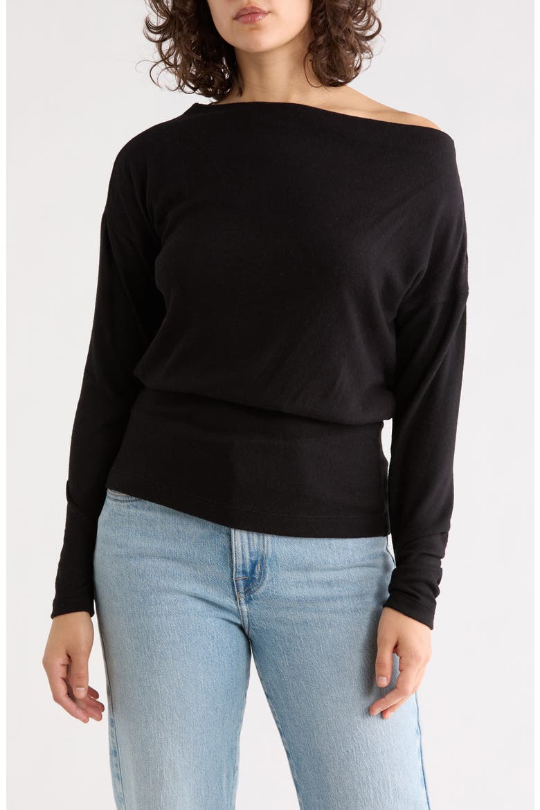 Long Sleeve Banded Hem Knit Top, Main, color, BLACK