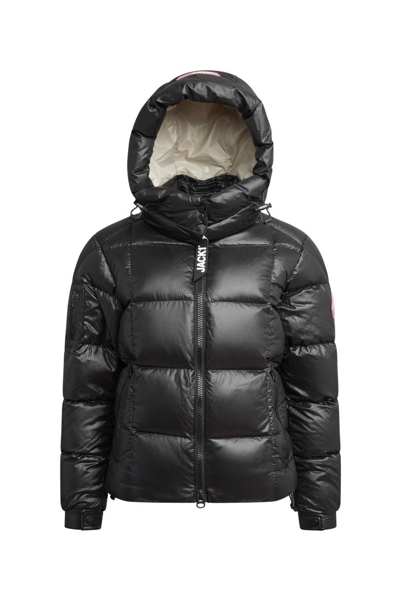 EZ Boxed Racer Hooded Puffer Coat, Alternate, color, BLACK SHINE