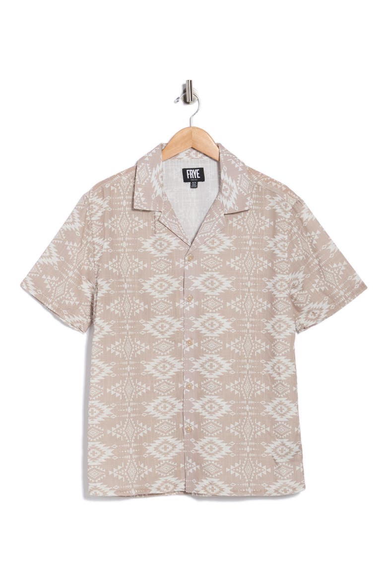 Geometric Print Camp Shirt, Alternate, color, OXFORD TAN