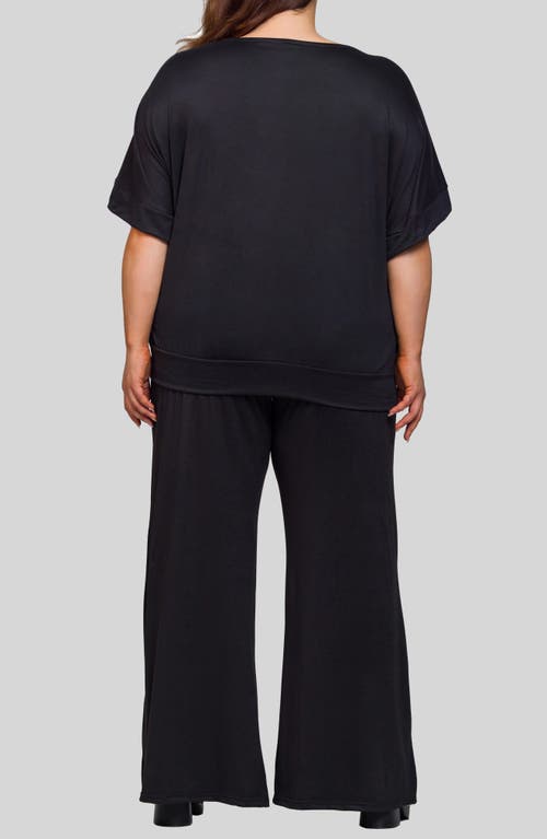 24seven Comfort Apparel Boat Neck Top & Wide Leg Pants Set In Black