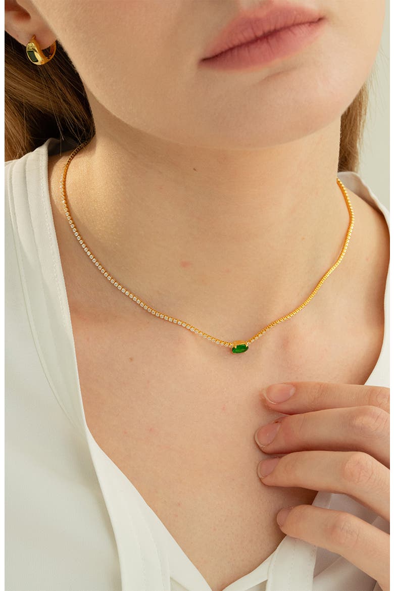 Sterling Silver 18k Gold Plated Priscilla Emerald Necklace Statement, Alternate, color, Gold