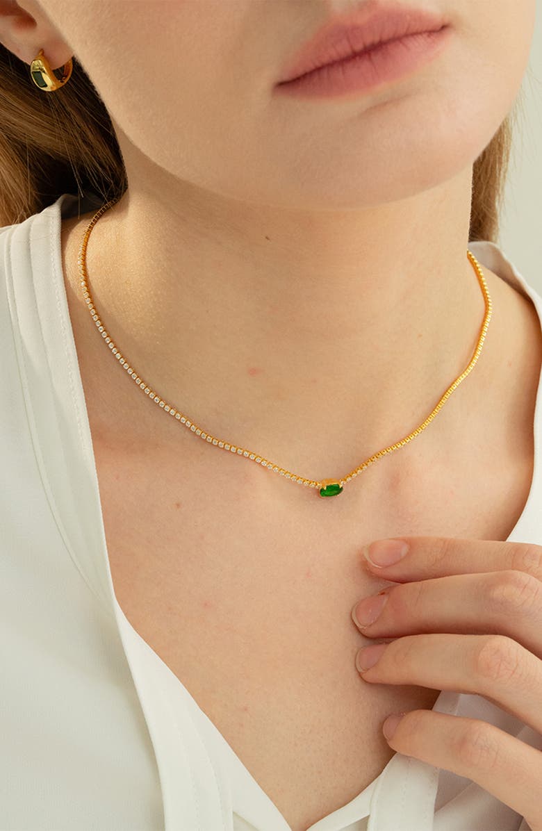 Bearfruit Jewelry Sterling Silver 18k Gold Plated Priscilla Emerald Necklace Holiday Gift Idea, Alternate, color, Gold