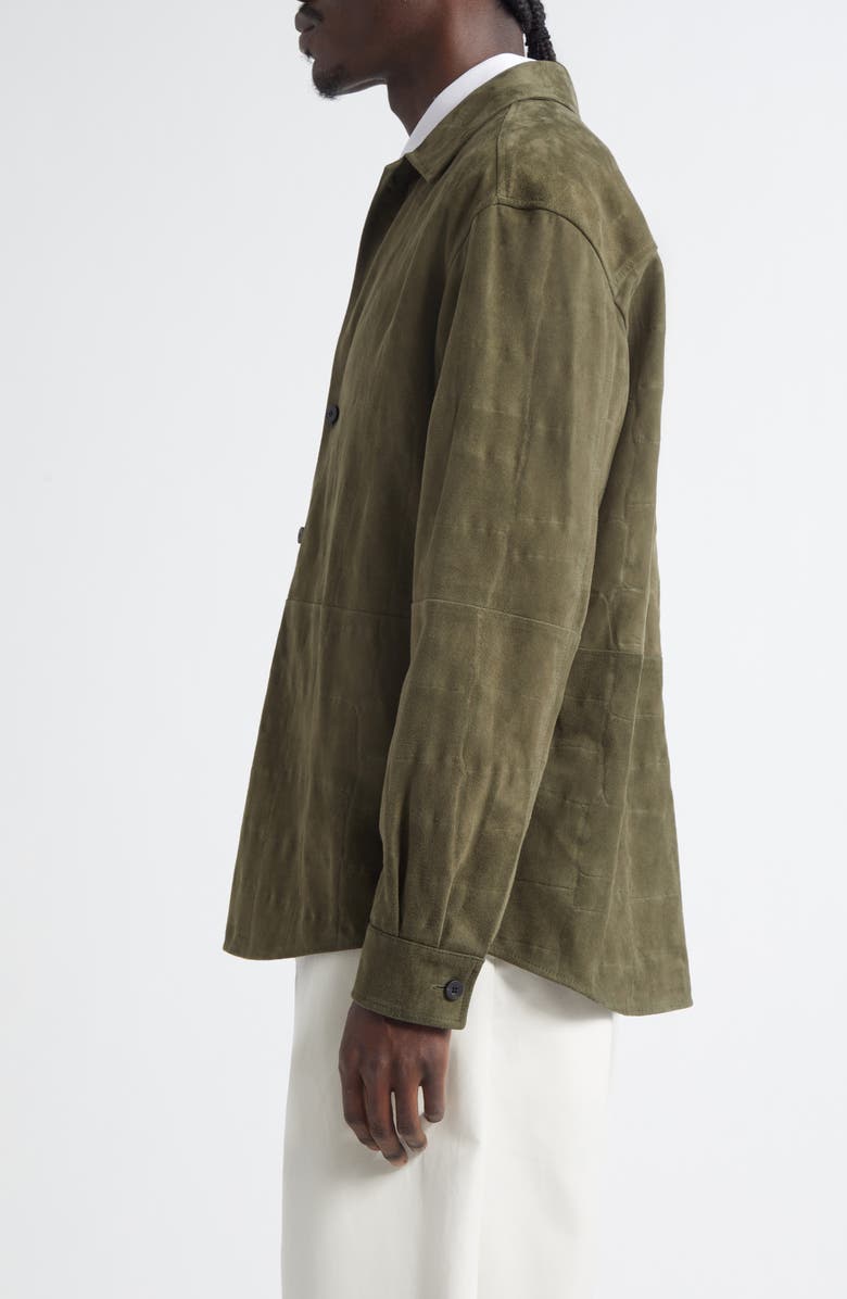 Jacquemus La Chemise Croc Embossed Goatskin Suede Button-Up Shirt, Alternate, color, Khaki