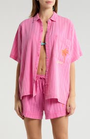 Rip Curl Hotel Malibu Embroidered Yarn Dyed Stripe Button-Up Shirt