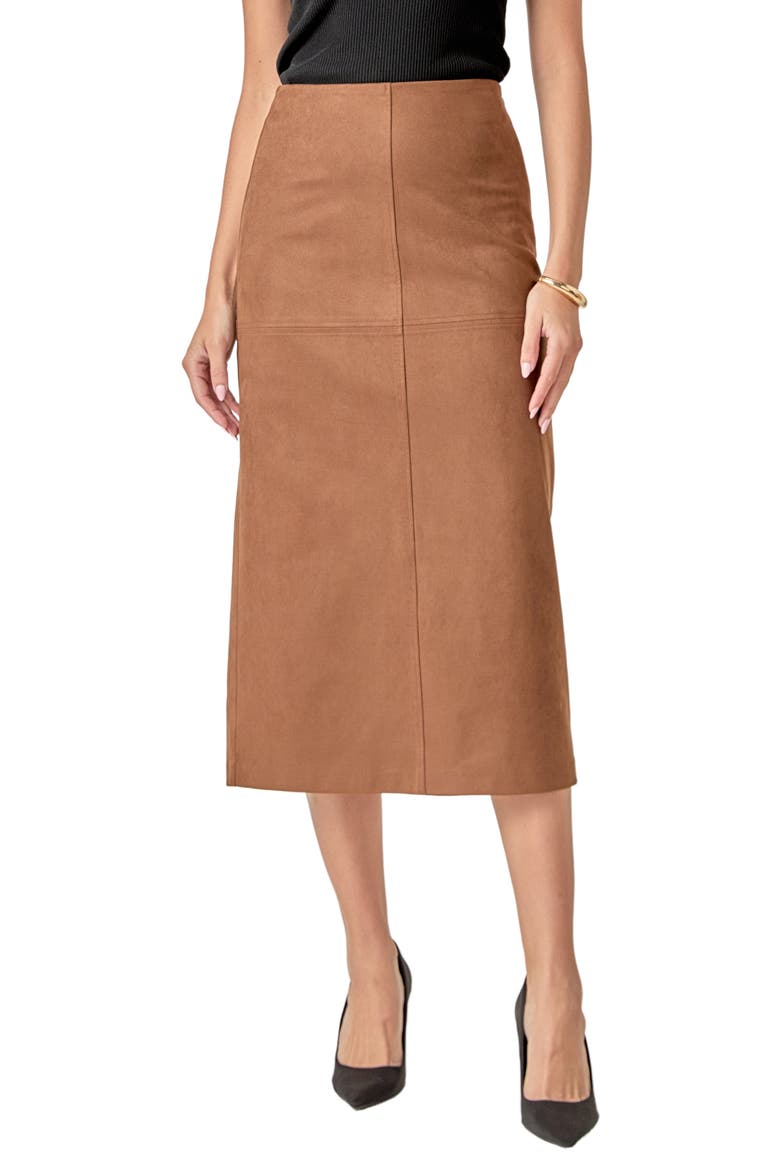Faux Suede Midi Skirt, Main, color, BROWN