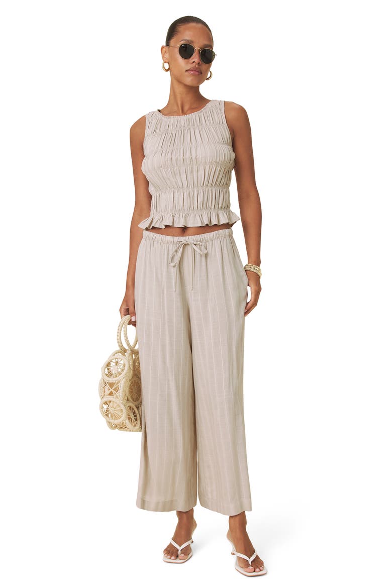 Bianca Stripe Drawstring Pants, Alternate, color, FAWN/ WHITE