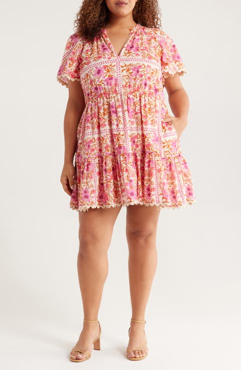 Rickrack Trim Tiered Mini Sundress (Plus)