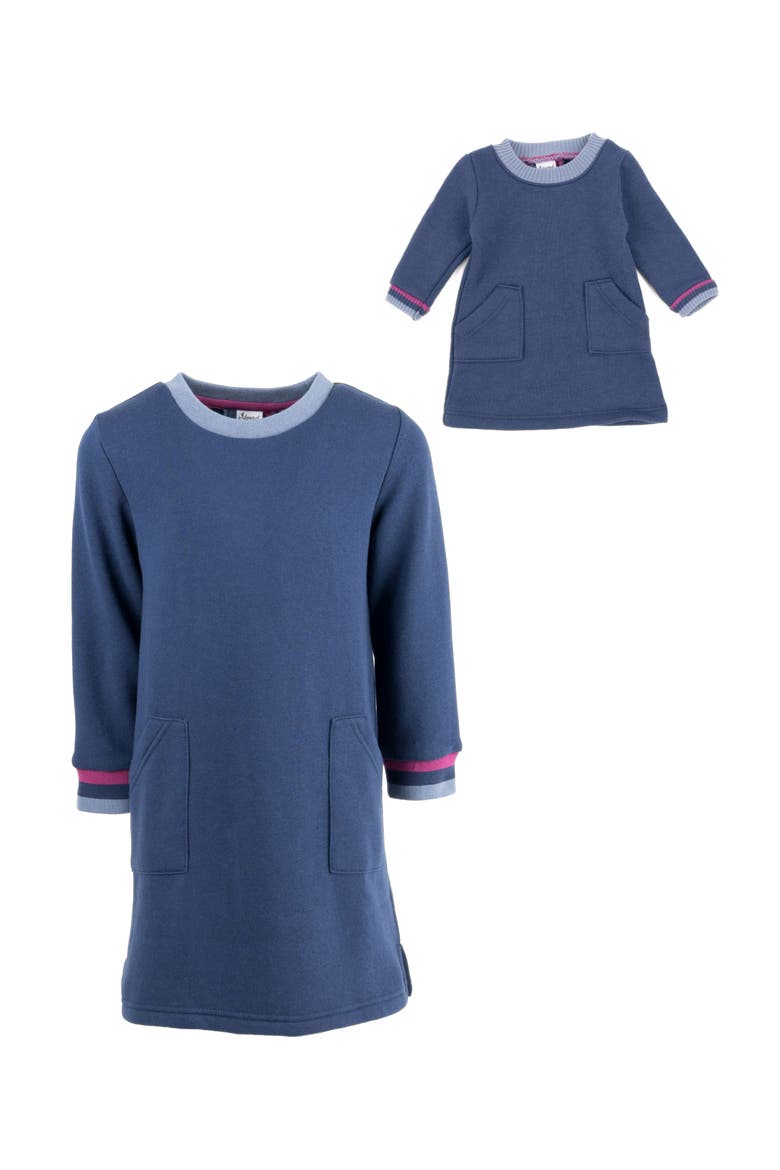 Girls Sweatshirt Dress with Matching Doll Dress, Alternate, color, NAVY