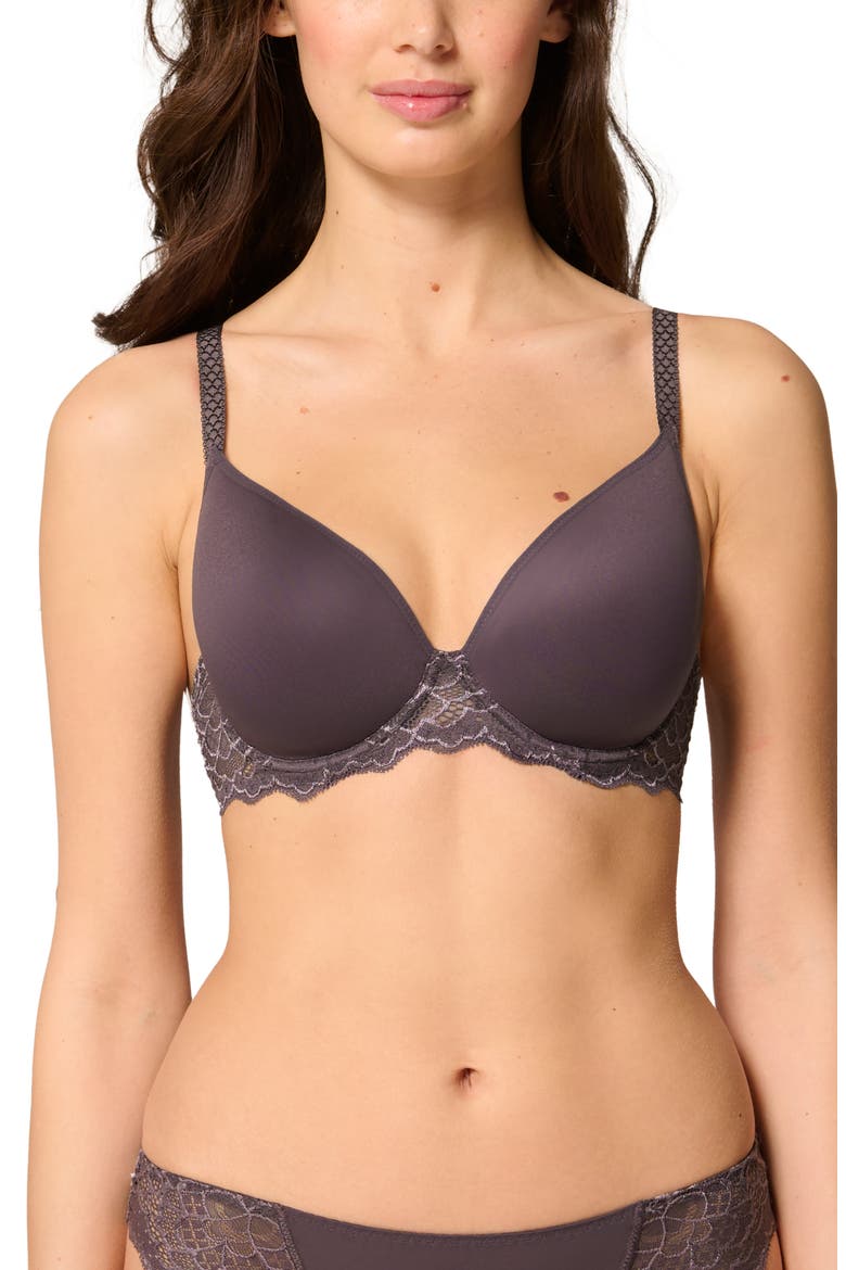 Caresse Underwire Plunge Bra, Alternate, color, GRAPHITE GREY