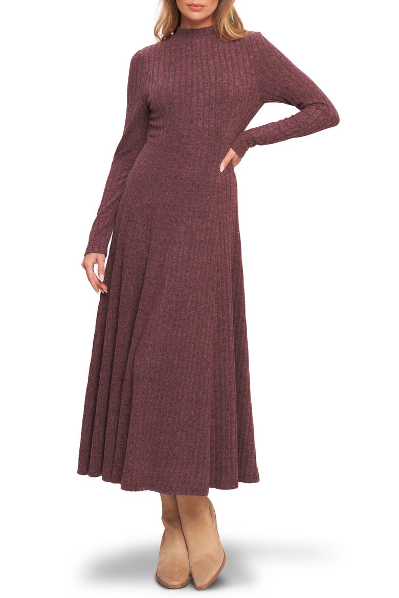 Ribbed Midi Dress, Main, color, WINE