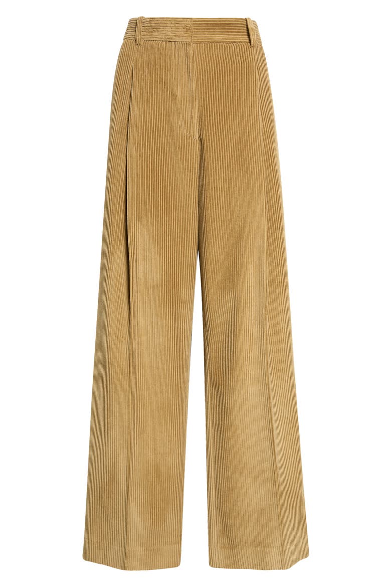 Ted Pleated Lower Waist Corduroy Trousers, Main, color, BEIGE
