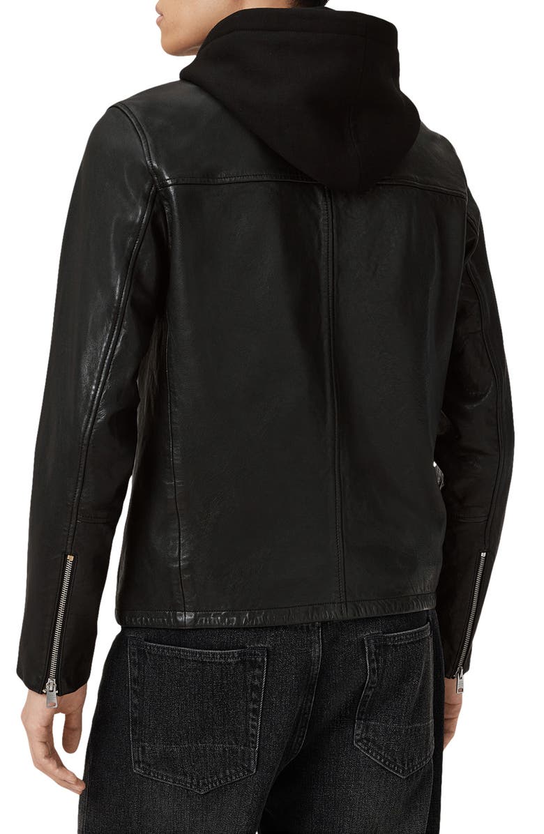 AllSaints Ashton Hooded Leather Jacket, Alternate, color, Black