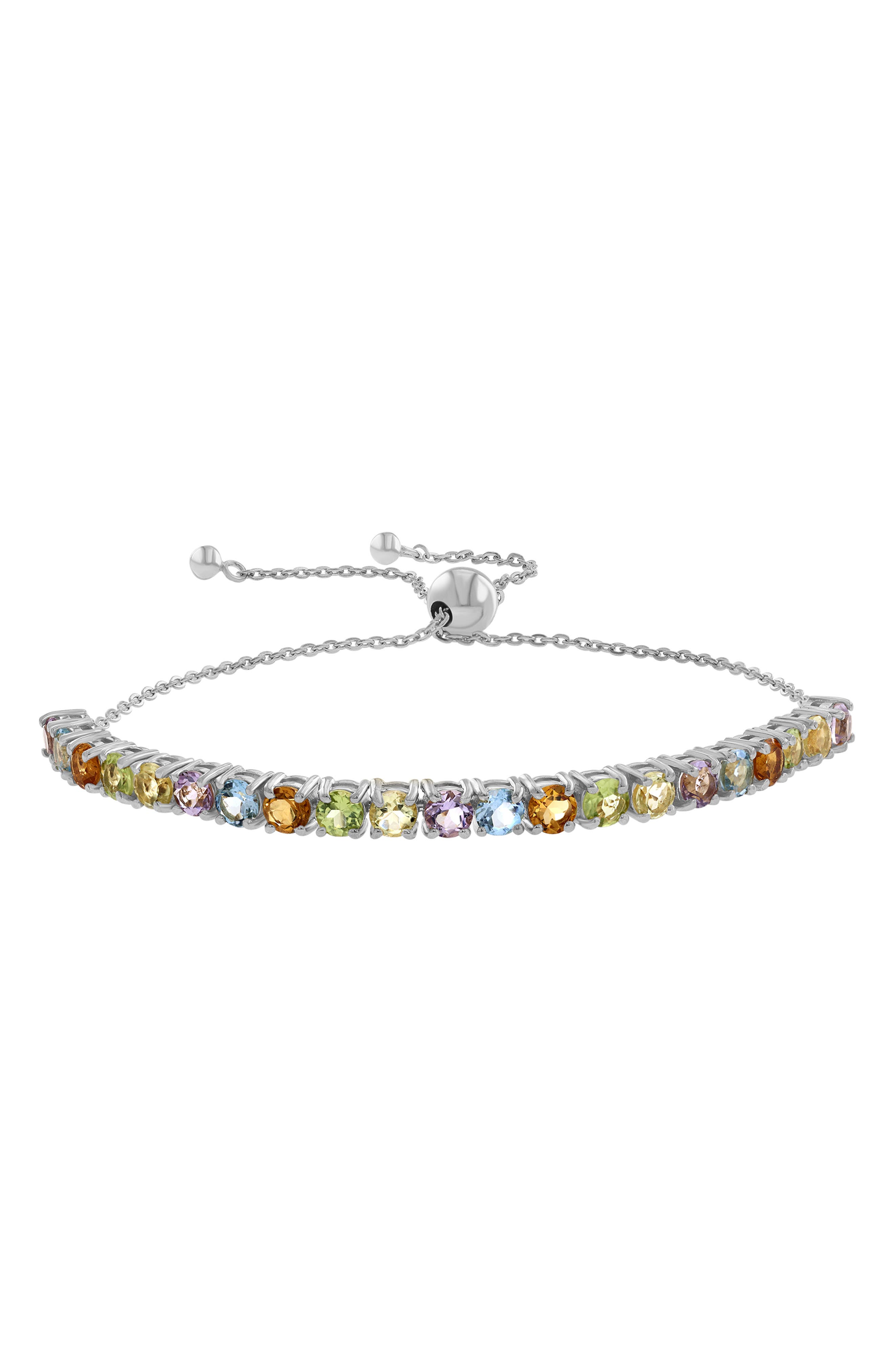 Sterling Silver Multicolor Gemstone Bolo Bracelet
