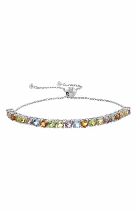 Sterling Silver Multicolor Gemstone Bolo Bracelet