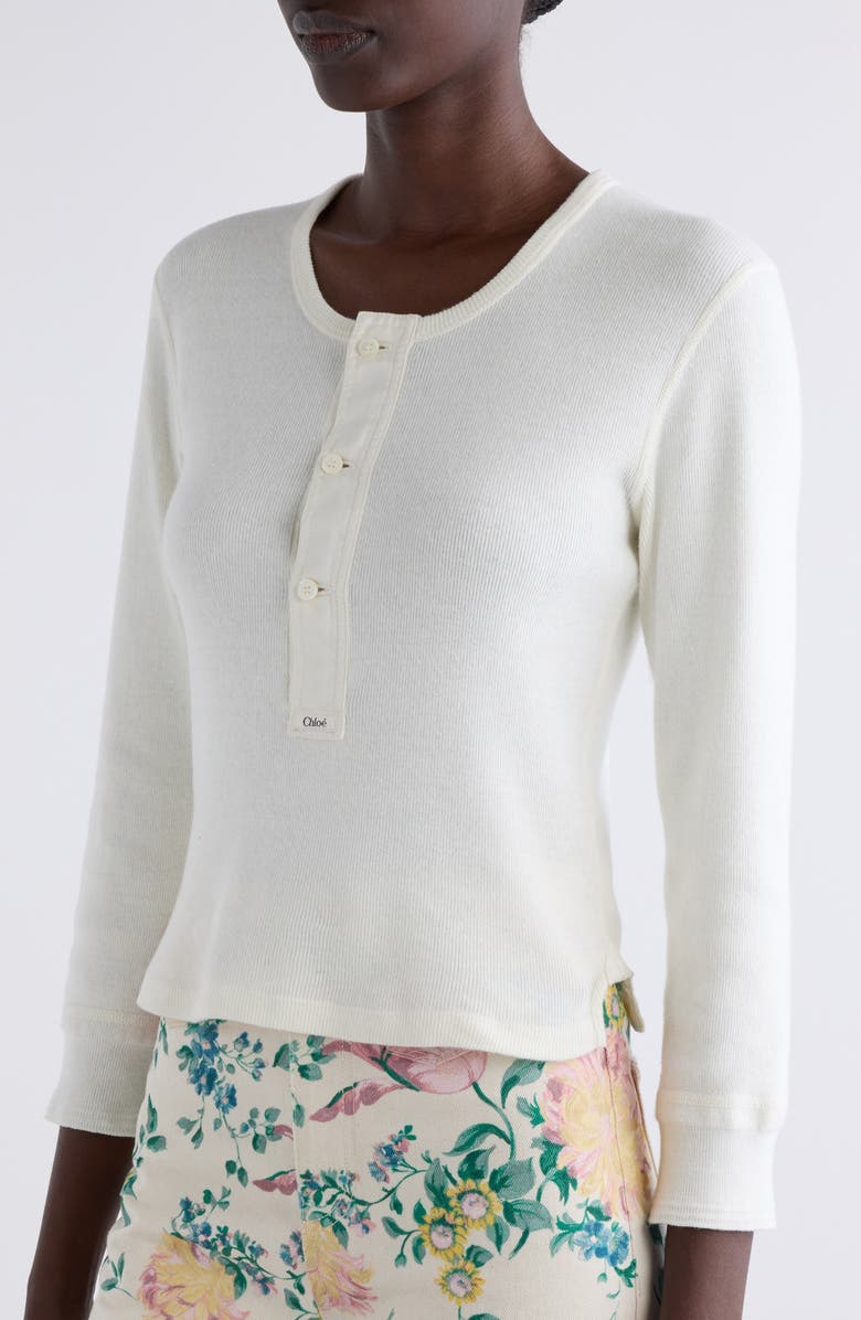 Chloé Cotton Rib Henley, Alternate, color, Iconic Milk