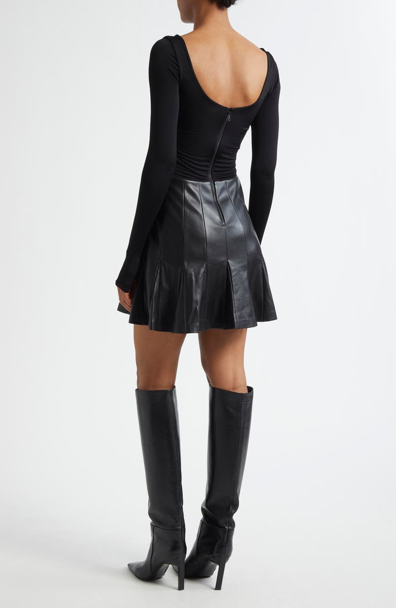 Alice + Olivia Chara Long Sleeve Mixed Media Minidress, Alternate, color, Black