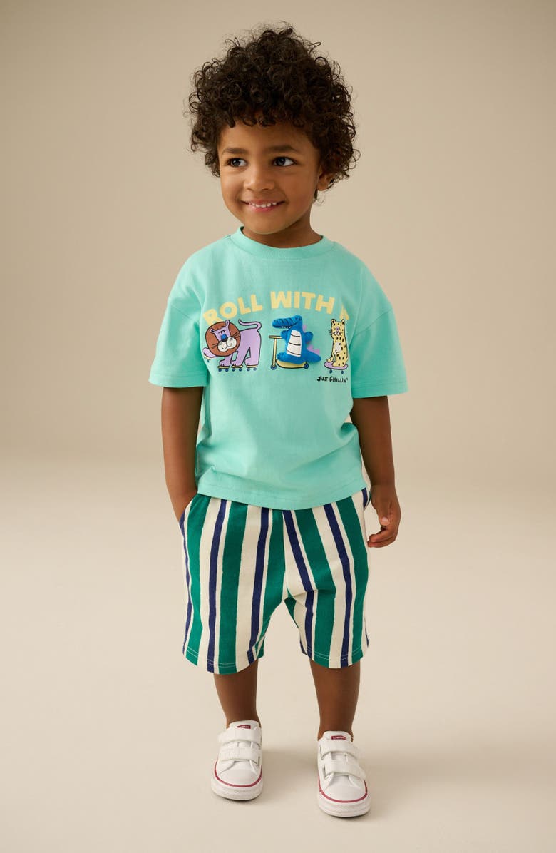 NEXT Kids' 3D Gator Cotton Graphic T-Shirt & Striped Shorts Set, Alternate, color, Green