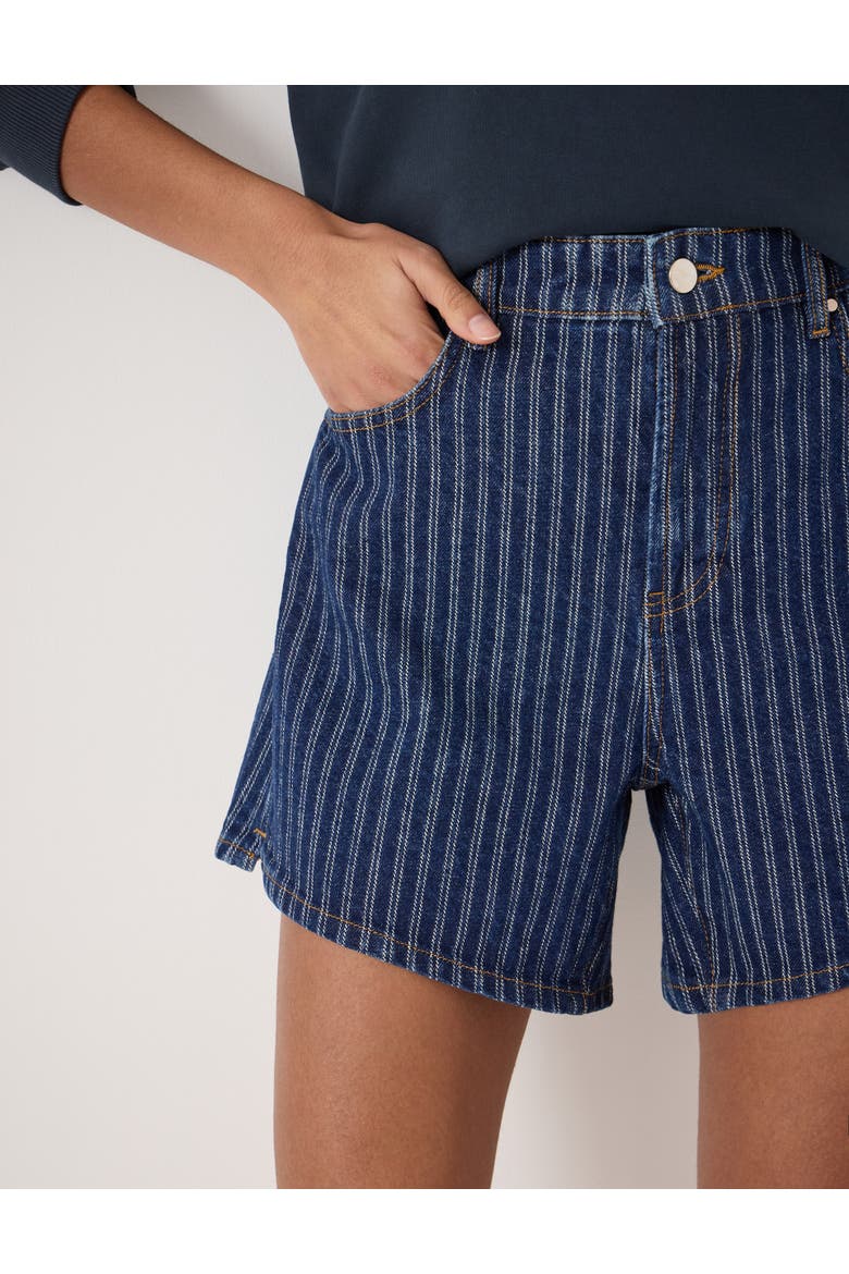 Essential Denim Striped Shorts, Alternate, color, Dark Blue Indigo