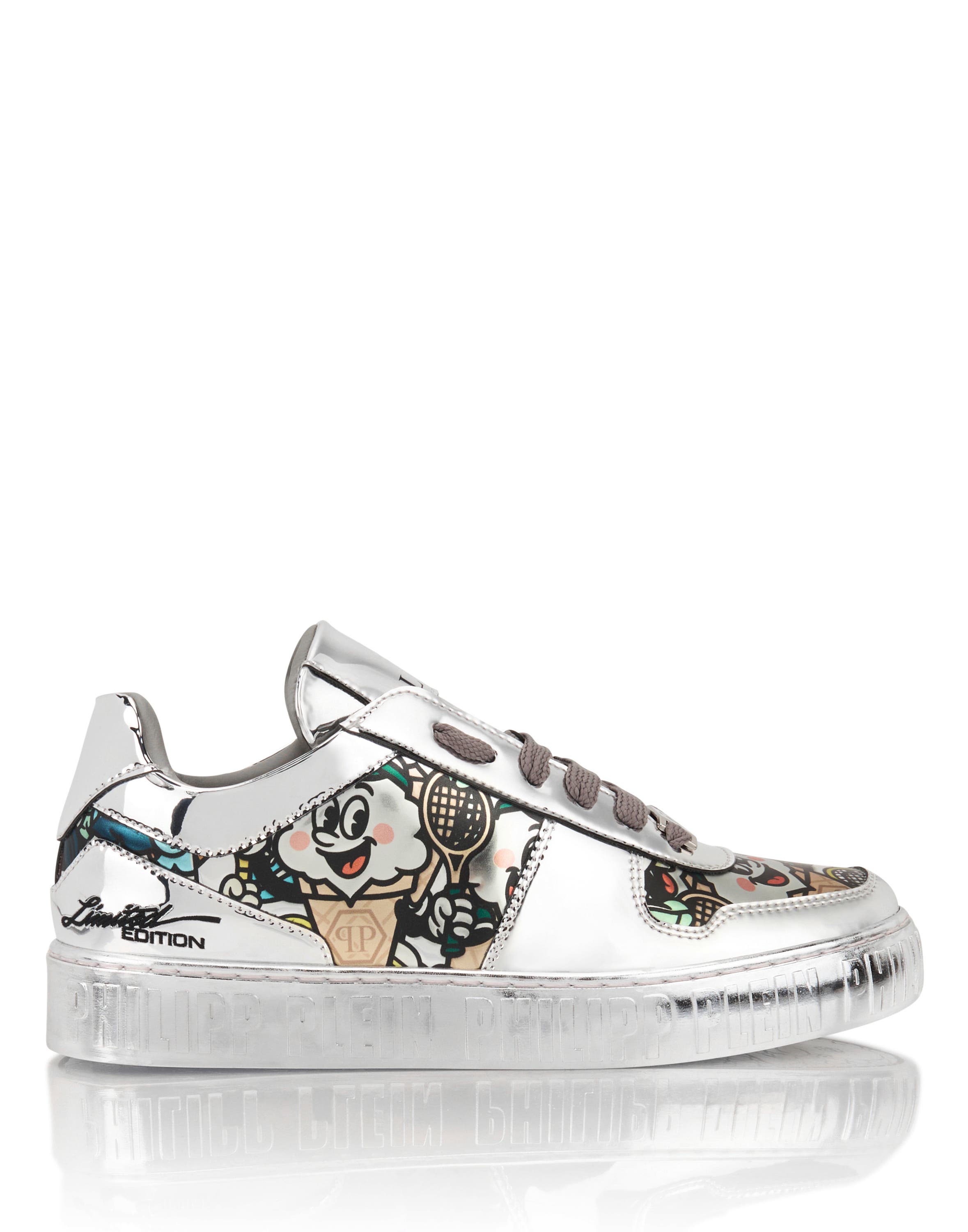 Mirror Leather Sneakers 3D Ice Cream Unisex, Alternate, color, Silver