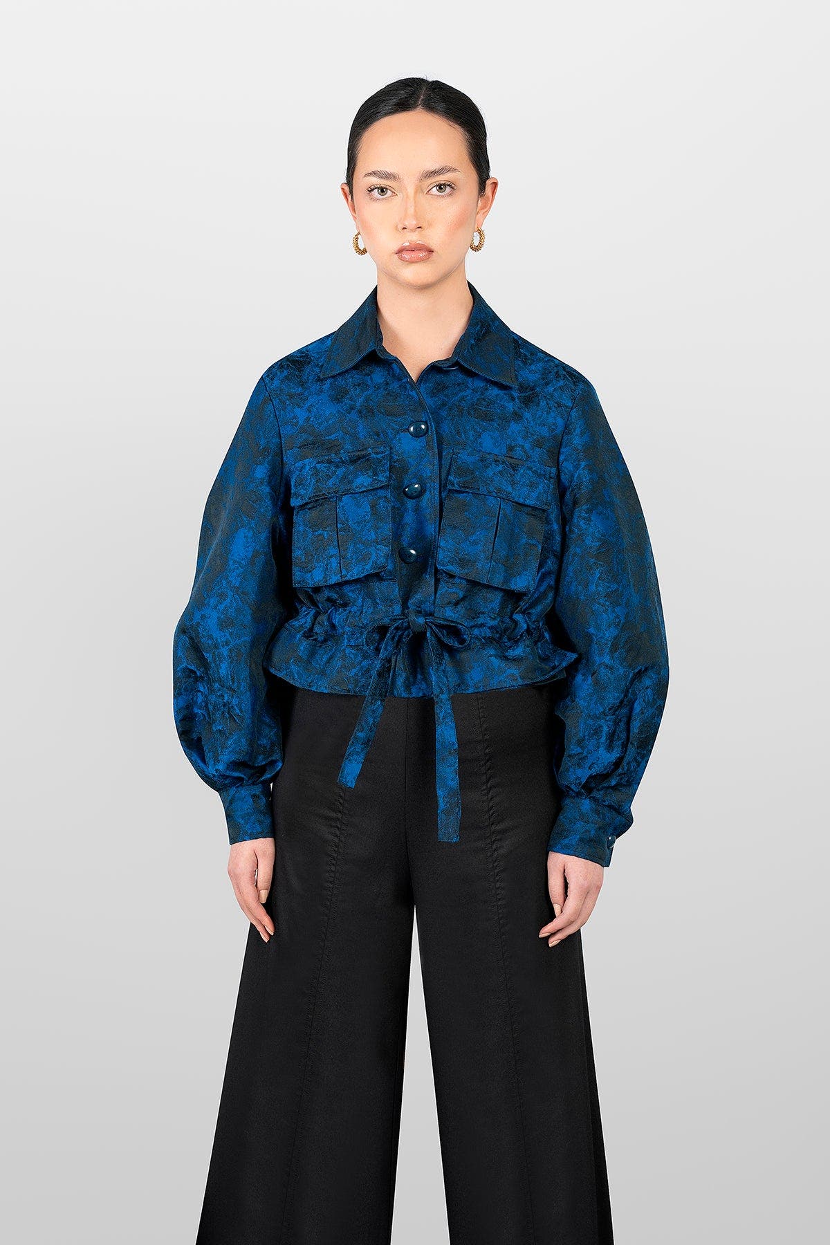 LAURA APARICIO Sahariana Jacquard Jacket in Blue 