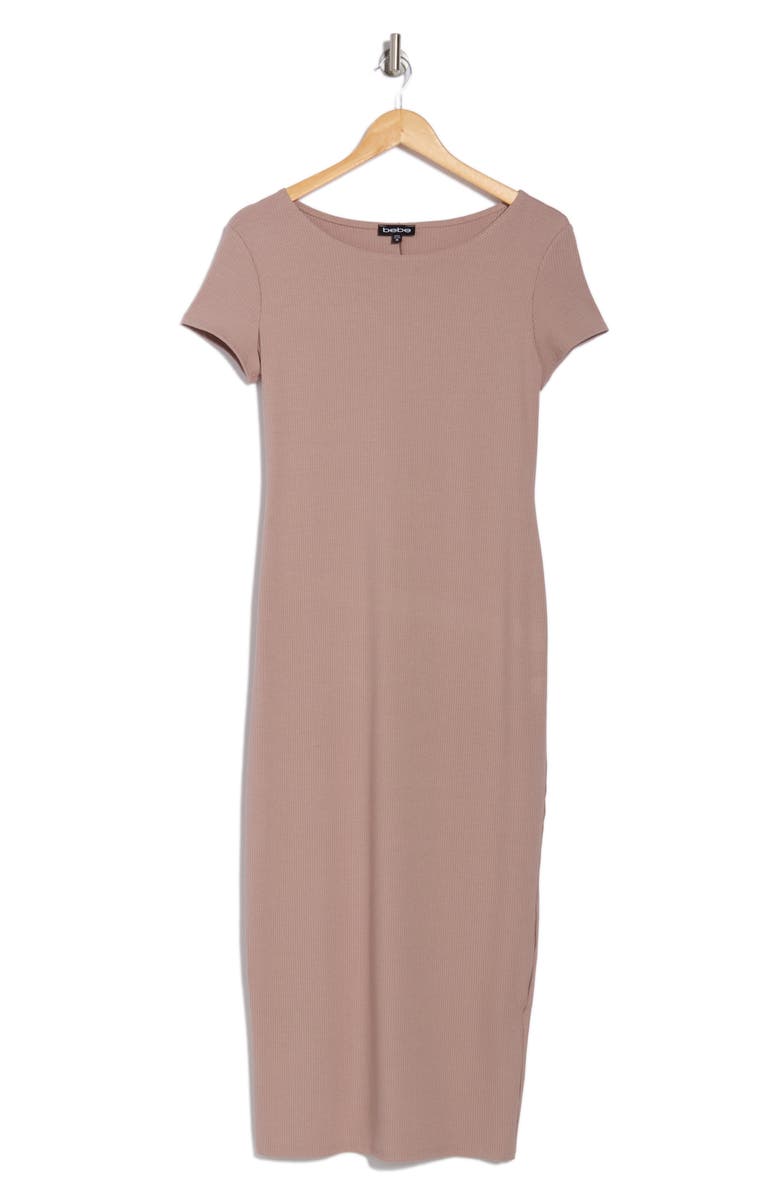 bebe Short Sleeve Ribbed Midi Dress, Alternate, color, Blush