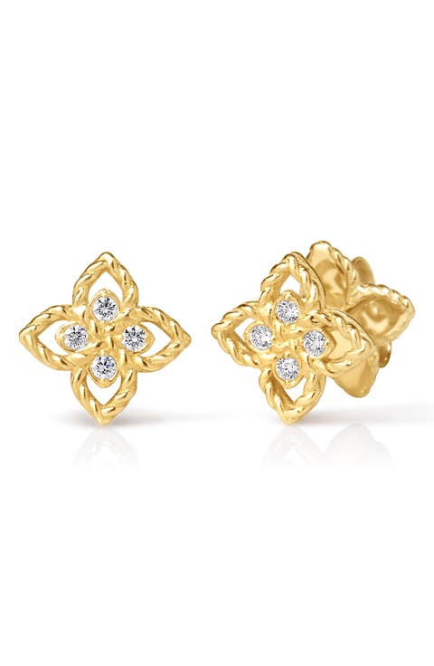 Princess Flower Mini Diamond Stud Earrings
