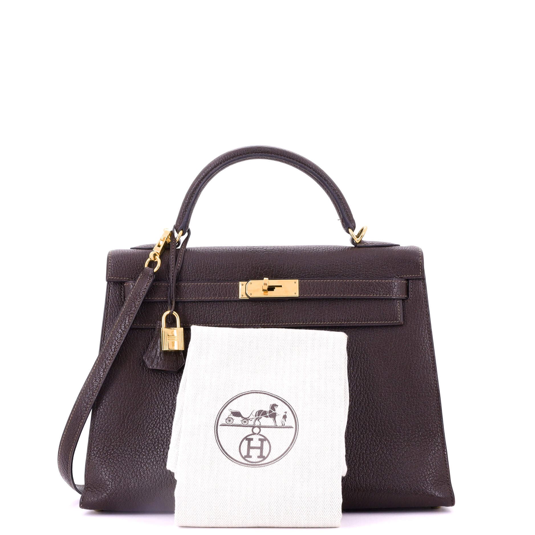 Pre-Owned Hermes Kelly Handbag Brown Chevre de Coromandel with Gold Hardware 32, Alternate, color, 