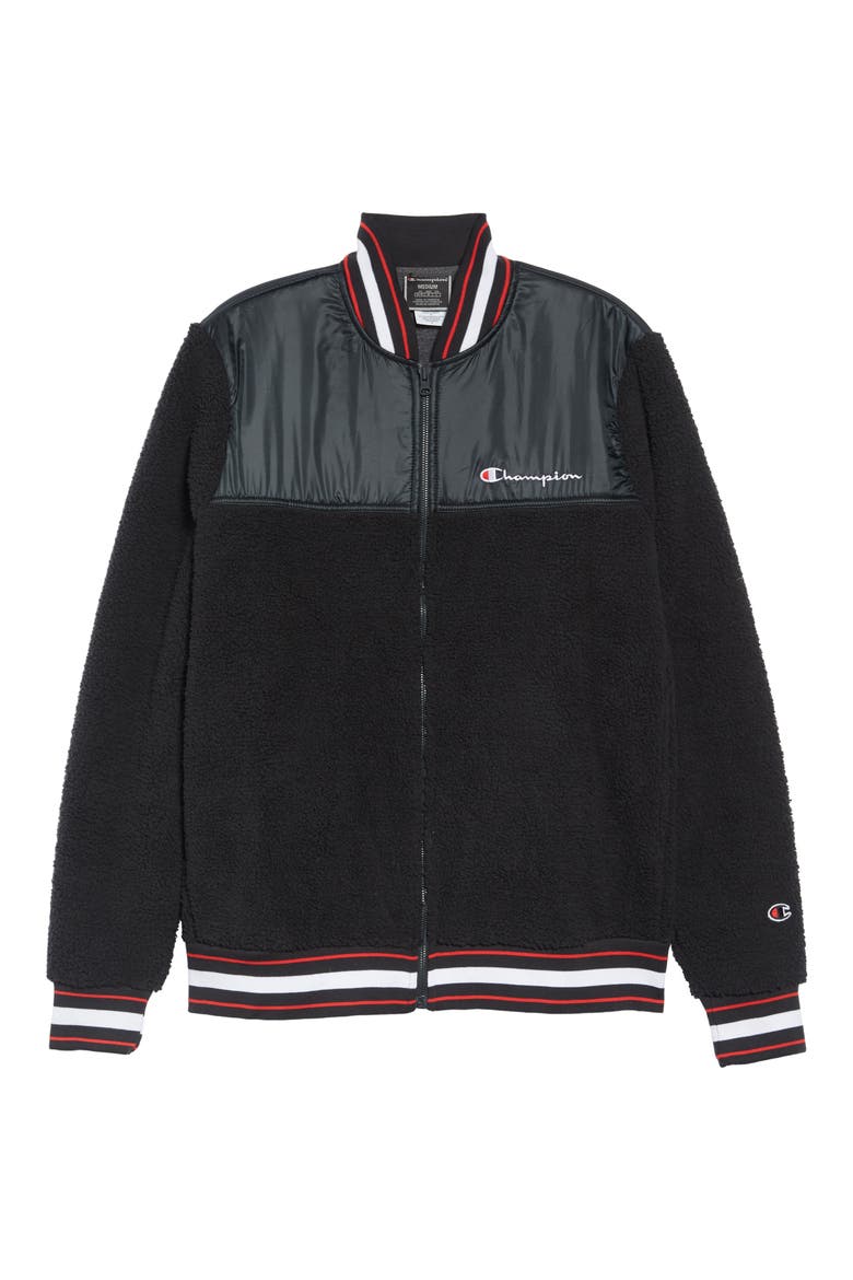 Fleece Baseball Jacket, Alternate, color, BLACK