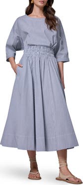 Donna Karan New York Stripe Stretch Cotton Maxi Skirt