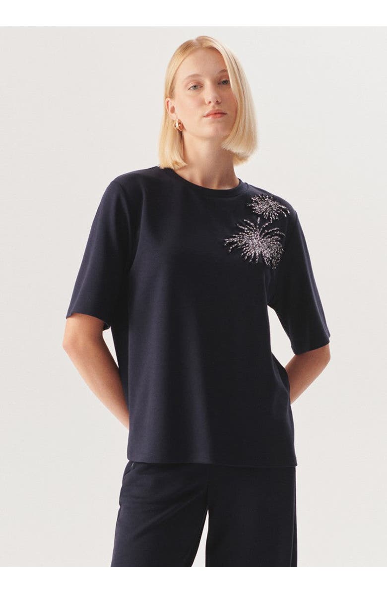 Exquise Madilyn Minimalist Sparkle Accent T-Shirt, Main, color, Navy Blue