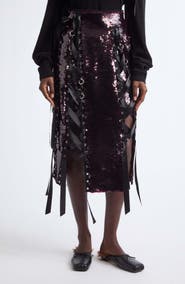 Simone Rocha Unraveling Ribbon Ring Sequin Midi Skirt