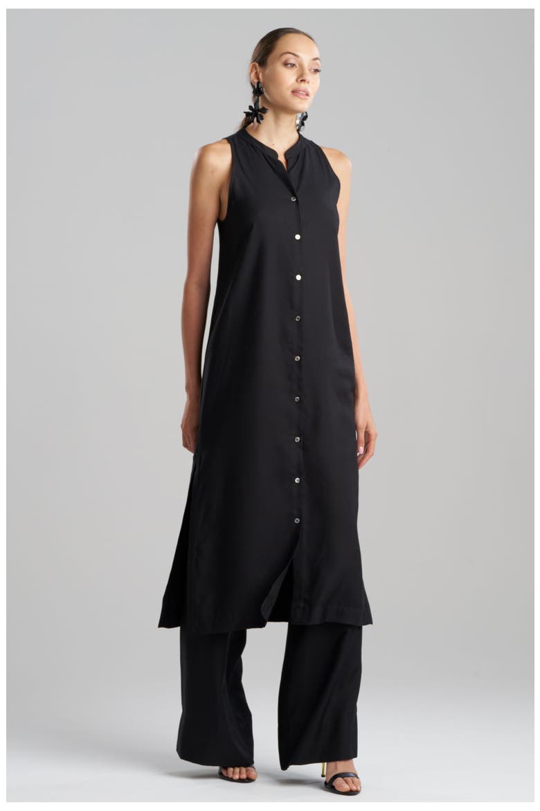 COTTON SILK TWILL Sleeveless Tunic, Main, color, BLACK