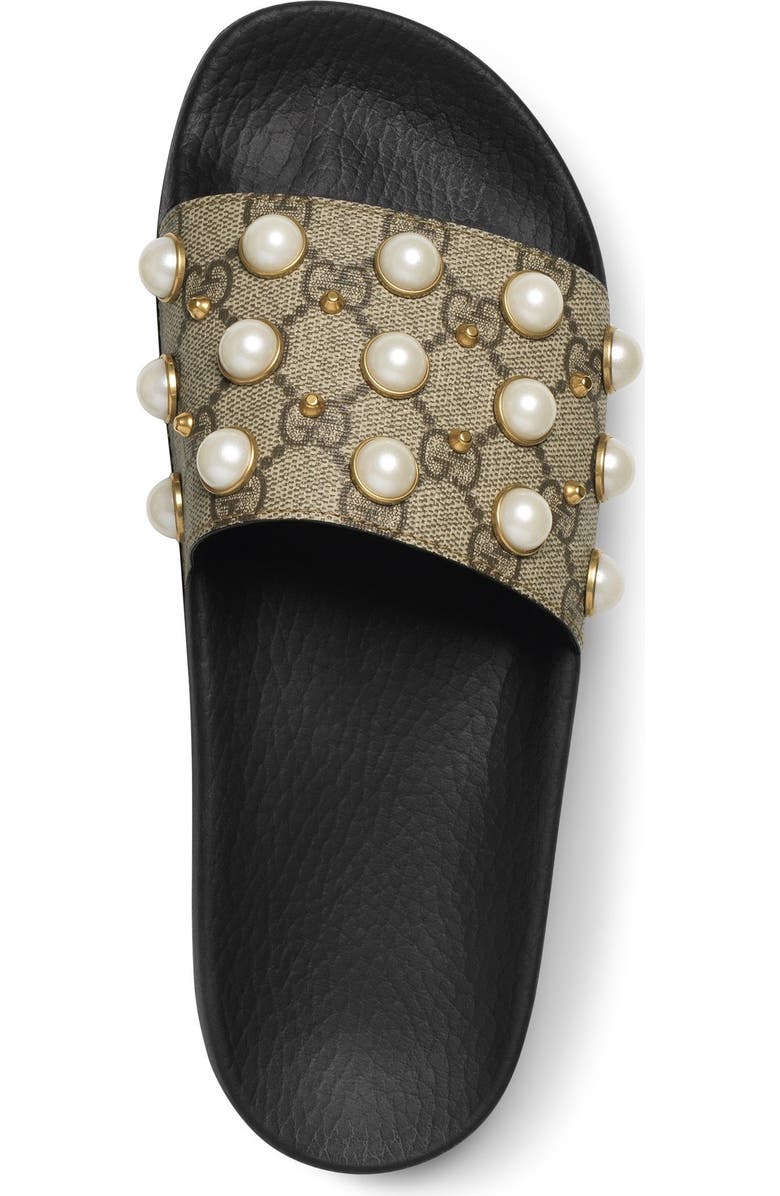Gucci Pursuit Imitation Pearl Embellished Slide Sandal, Alternate, color,