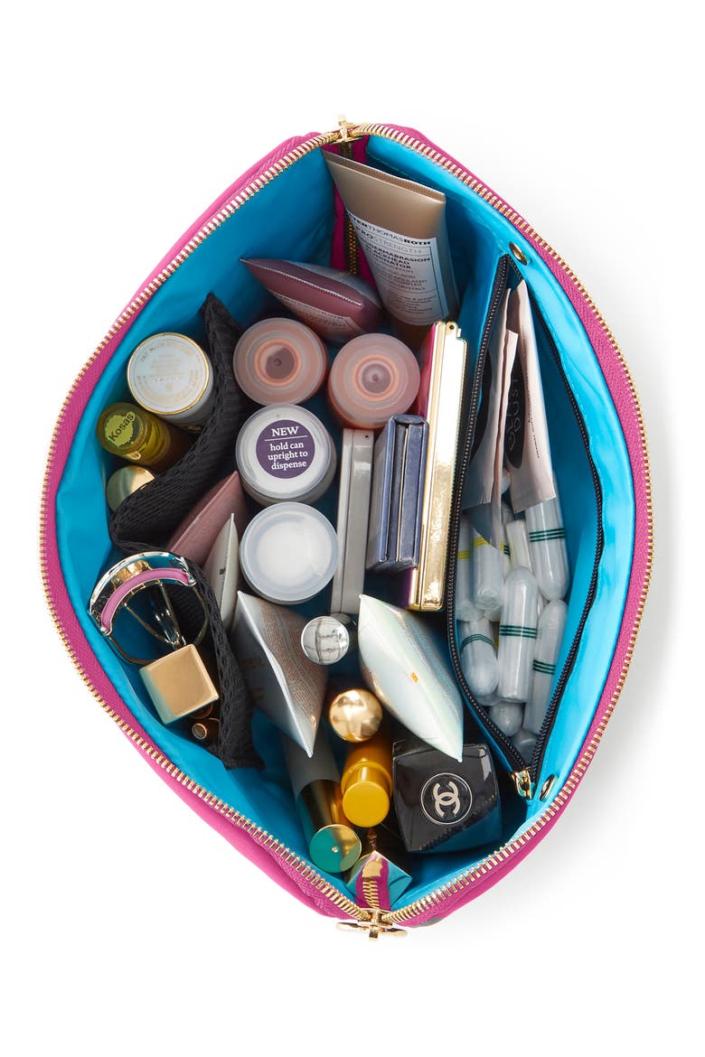 Vacationer Makeup Bag, Alternate, color, HOT PINK/ TEAL